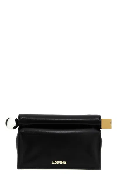 Jacquemus La Pochette Rond Carre Leather Clutch In Black