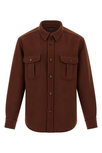 Brioni Men's Wool-cashmere Overshirt In Brown