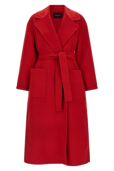Fabiana Filippi Long Cashmere Wool Coat Belted At Waist In Red