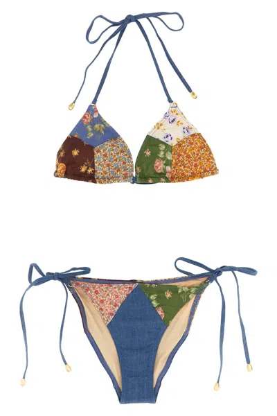 Zimmermann Lucky Mini Cotton Triangle Bikini In Multi