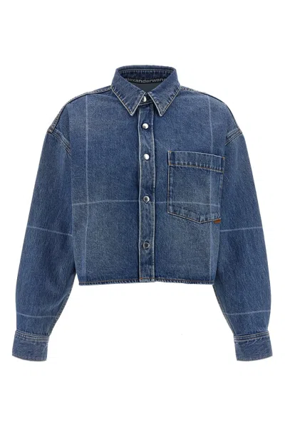 Alexander Wang Cropped Denim Shirt In Blue