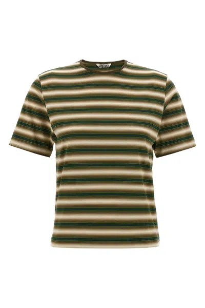 Auralee Striped T-shirt In Green