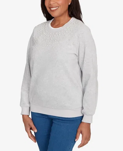 Alfred Dunner Classics Womens Crew Neck Long Sleeve Sweatshirt In Gray