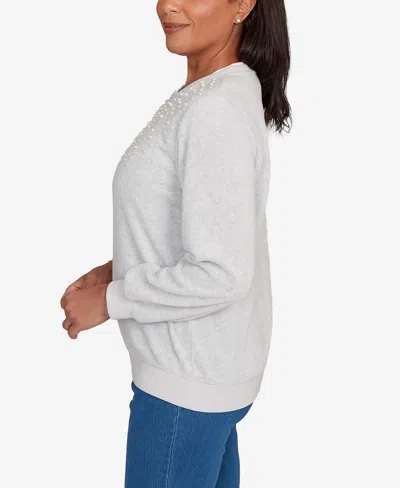 Alfred Dunner Classics Womens Crew Neck Long Sleeve Sweatshirt In Gray