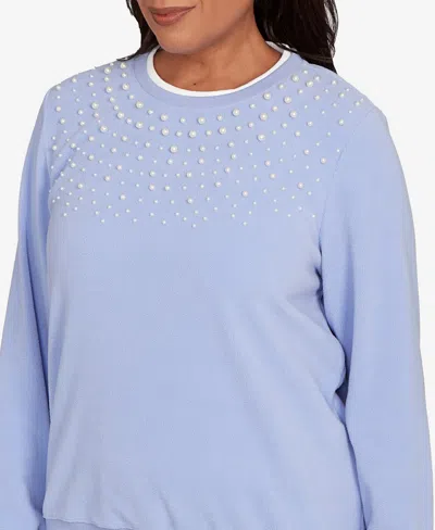 Alfred Dunner Women's Classic Embellished Crew Neck Anti-pill Top In Blue