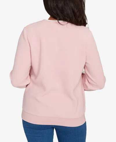 Alfred Dunner Women's Classic Embellished Crew Neck Anti-pill Top In Pink
