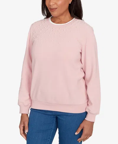 Alfred Dunner Women's Classic Embellished Crew Neck Anti-pill Top In Pink