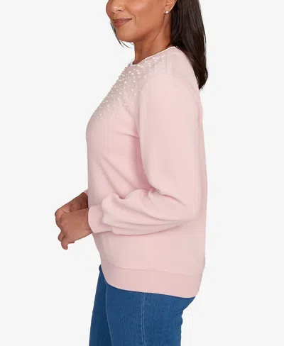 Alfred Dunner Women's Classic Embellished Crew Neck Anti-pill Top In Pink