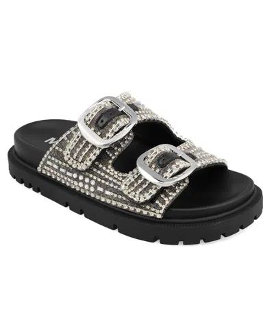 Mia Women's Thora Double Buckle Stone Detailed Slide Sandals In Black