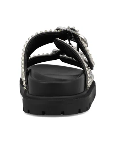 Mia Women's Thora Double Buckle Stone Detailed Slide Sandals In Black