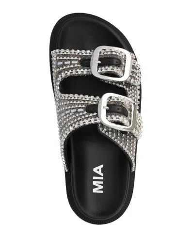 Mia Women's Thora Double Buckle Stone Detailed Slide Sandals In Black