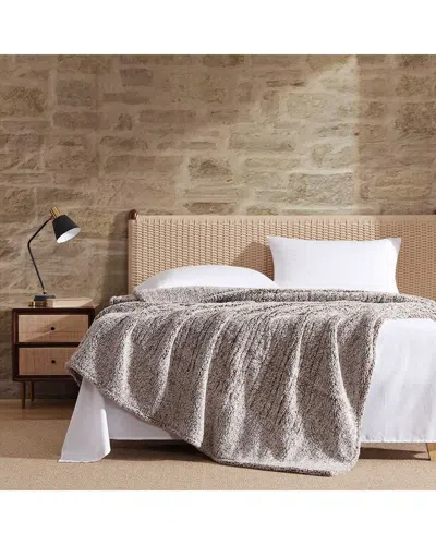 Eddie Bauer Lookout Mountain Solid Tipped Print Sherpa Heating Blanket In Pink