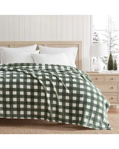 Martha Stewart Madison Gingham Plush Throw Blanket In Green