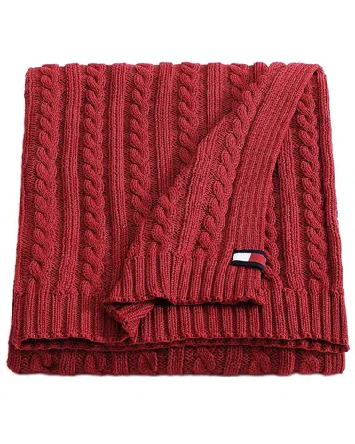 Tommy Hilfiger Cable Knit Solid Throw In Red