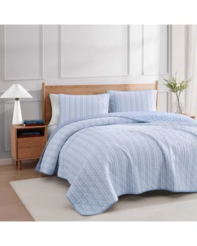 Tommy Hilfiger Sailing Stripe Cotton Reversible Quilt Set In Blue