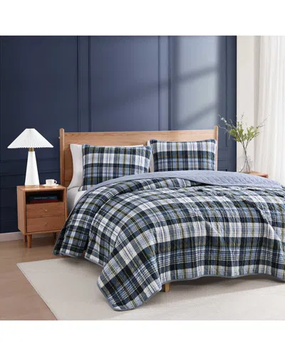 Tommy Hilfiger Bleecker Plaid Cotton Reversible Quilt Set In Blue