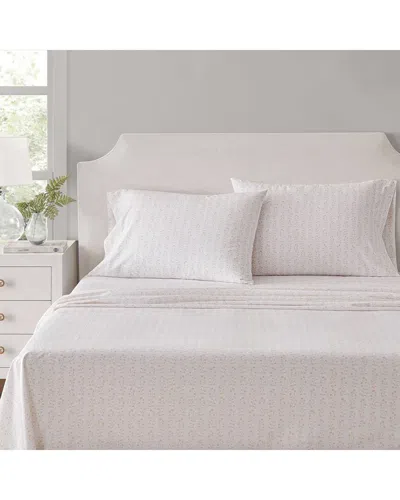 Martha Stewart Ms Core Ditsy Vine Cotton Percale Sheet Set In Pink