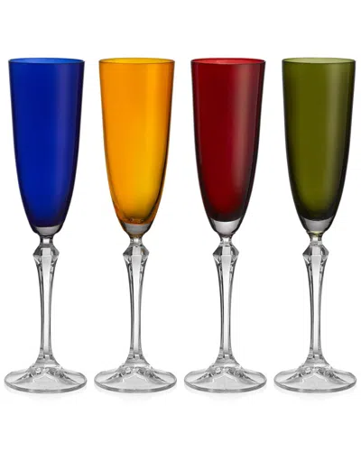 Barski Set Of 4 Vivid 7oz Champagne Flutes In Multi
