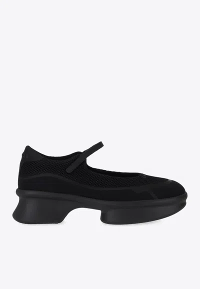 Prada Wavy Mesh Platform Ballerina Shoes In Black