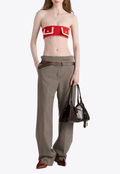 Prada Women Wool Tech Trousers With Printed Belt In Brown