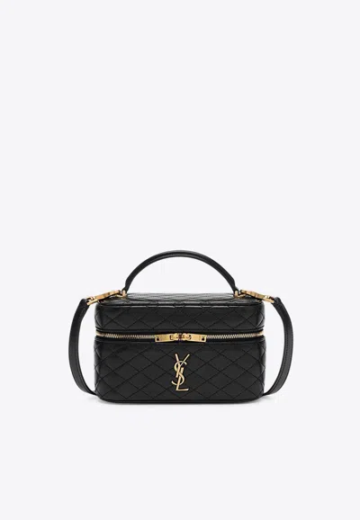 Saint Laurent Gabby Mini Vanity Case In Quilted Leather With Gold Hardware In Black