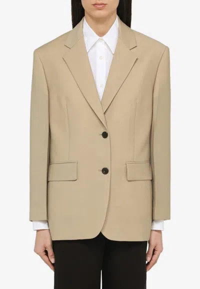 Prada Rope-coloured Single-breasted Jacket In Wool And Mohair In Neutral