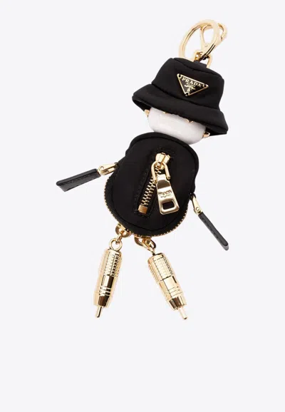 Prada Soft Robot Key-ring And Bag Charm In Black