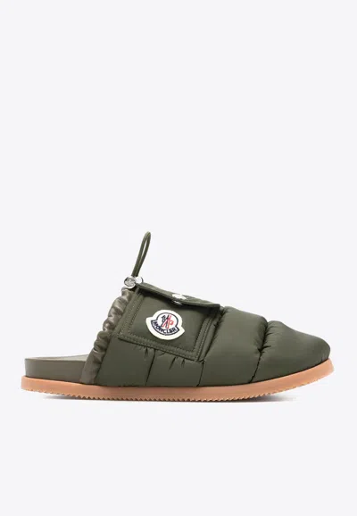 Moncler Mon Pocket Quilted Slippers In Green