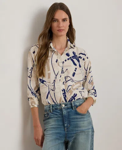 Ralph Lauren Lauren  Belting Print Classic Fit Crepe Button-up Shirt In Multi