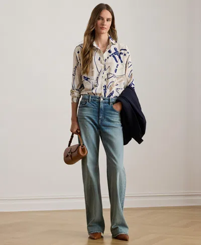 Ralph Lauren Lauren  Belting Print Classic Fit Crepe Button-up Shirt In Multi