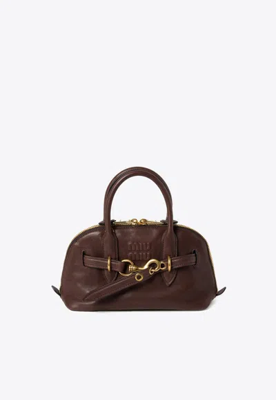 Miu Miu Aventure Nappa Leather Top-handle Bag In Brown