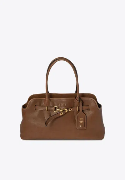 Miu Miu Large Aventure Nappa Leather Shoulder Bag In Brown