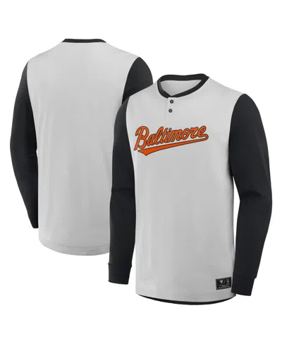 Fanatics Men's Gray/black Baltimore Orioles Clubhouse Long Sleeve Henley Shirt In Multi
