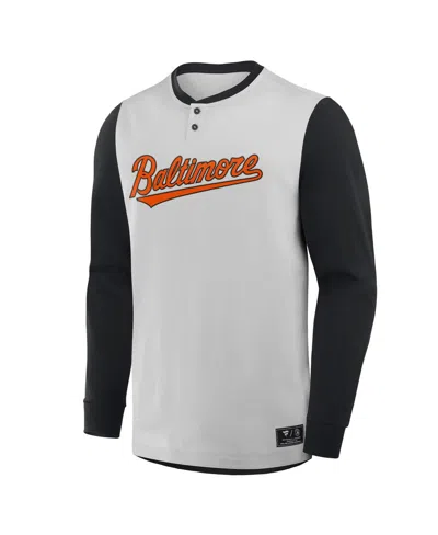 Fanatics Men's Gray/black Baltimore Orioles Clubhouse Long Sleeve Henley Shirt In Multi