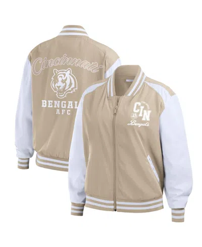 Wear By Erin Andrews Women's Tan Cincinnati Bengals Tonal Full-zip Bomber Jacket In Brown