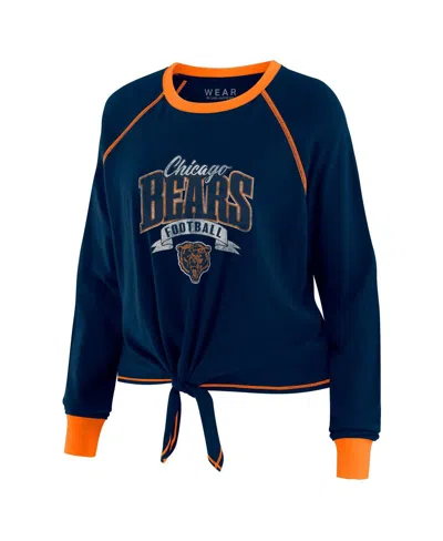 Wear By Erin Andrews Navy Chicago Bears Tie-front Long Sleeve T-shirt In Blue