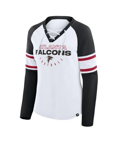 Fanatics Women's White/black Atlanta Falcons Redzone Blitz Package Raglan Lace-up V-neck Long Sleeve T-shirt In Multi