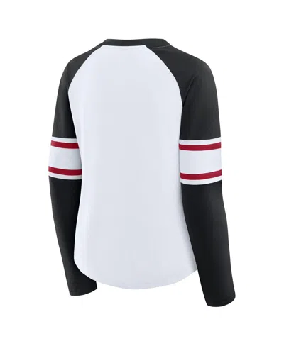 Fanatics Women's White/black Atlanta Falcons Redzone Blitz Package Raglan Lace-up V-neck Long Sleeve T-shirt In Multi