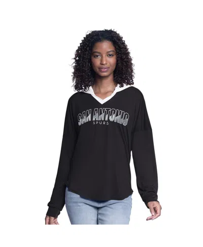 G-iii 4her By Carl Banks Women's Black San Antonio Spurs Bench Player Oversized Long Sleeve Hooded Top In Black