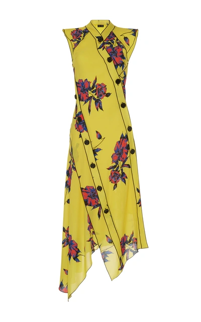 Proenza Schouler Asymmetric Floral-print Silk-crepe Dress In Yellow-blue Lily Print