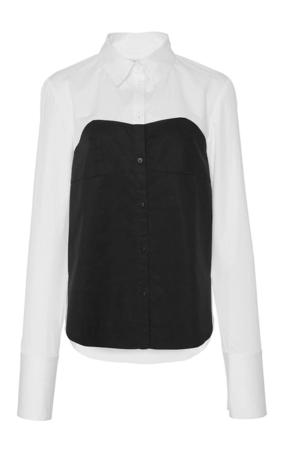 Tibi Satin Poplin Bustier Shirt, White/black Mu In White/black Multi