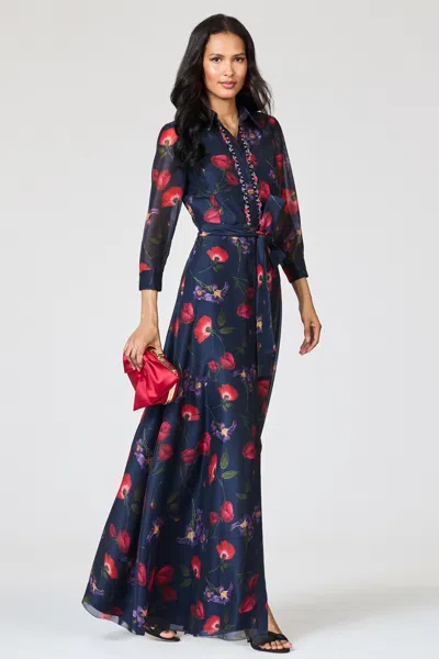 Sachin & Babi Addison Embellished Floral-print Maxi Dress In Blue