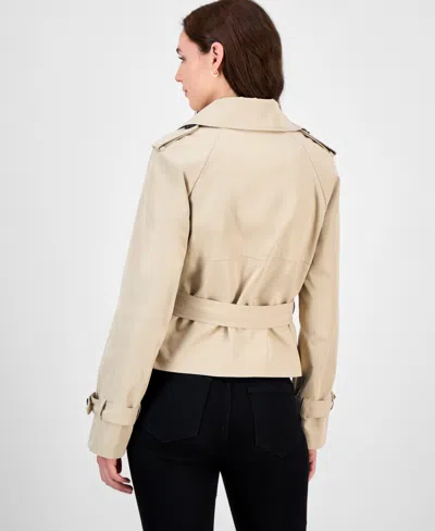 Maralyn & Me Juniors' Cropped Trench Coat, Exclusively At Macy's In Neutral