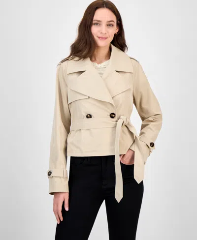 Maralyn & Me Juniors' Cropped Trench Coat, Exclusively At Macy's In Neutral