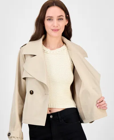 Maralyn & Me Juniors' Cropped Trench Coat, Exclusively At Macy's In Neutral