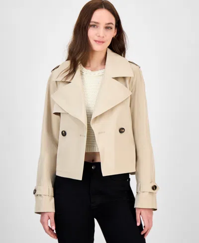 Maralyn & Me Juniors' Cropped Trench Coat, Exclusively At Macy's In Neutral