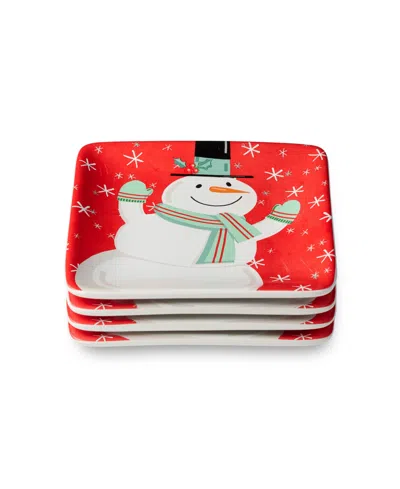 Certified International Christmas Whimsy Snowman Canape Plates, Set Of 4 In Multi