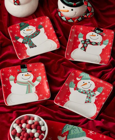 Certified International Christmas Whimsy Snowman Canape Plates, Set Of 4 In Multi