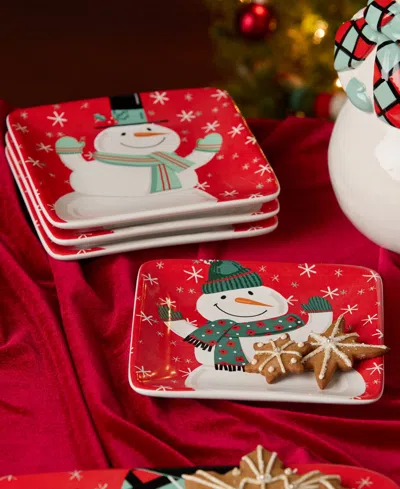 Certified International Christmas Whimsy Snowman Canape Plates, Set Of 4 In Multi