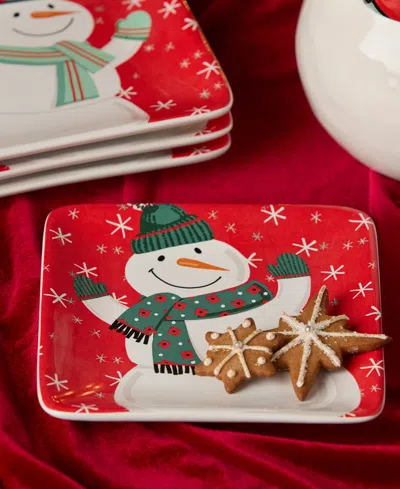 Certified International Christmas Whimsy Snowman Canape Plates, Set Of 4 In Multi